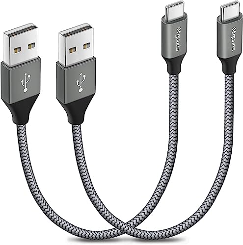 etguuds USB to USB C Cable 1ft, 2-Pack Short USB A to Type C Charger Cord Fast Charging for Samsung Galaxy A17 A16 A15 A26 A36 A56, S25 S24 S23 S22 S21 S20 S10 Note 20, for iPhone 17 16 15, Moto - color: Gray, size: 1ft