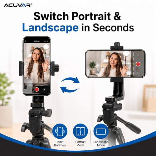 Acuvar Phone Mount for Tripod, Universal Smartphone Holder Adapter with 1/4" Screw, Adjustable Clip for iPhone & Android, Vertical & Horizontal Tripod Phone Holder - style: 1) Rotating Phone Mount