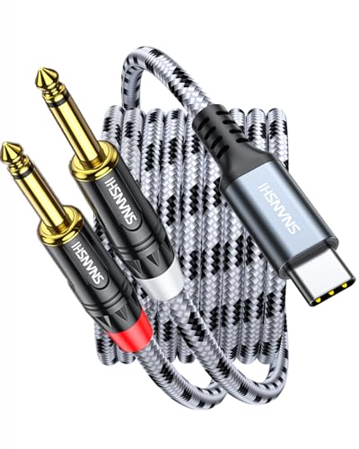 USB C to 1/4 inch Audio Cable 6.6FT - USB-C to Dual 6.35mm TS Mono Y-Splitter for DJ Mixer, Podcasting Music Production Connect Phone/Laptop to Amp, Mixer Speakers(Output ONLY · NOT for Recording)
