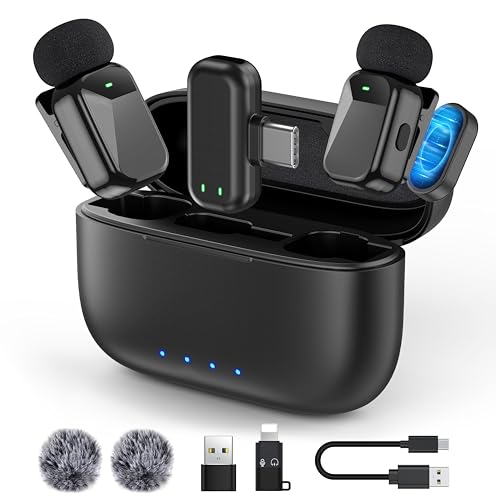 HEHOTTC Mini Wireless Lavalier Microphones for iPhone 15/16/17 & Android, 30H Battery Life with Charging Case, Lapel Microphone Wireless for Video Recording Vlogging - color: Light Black, size: With Charging Case