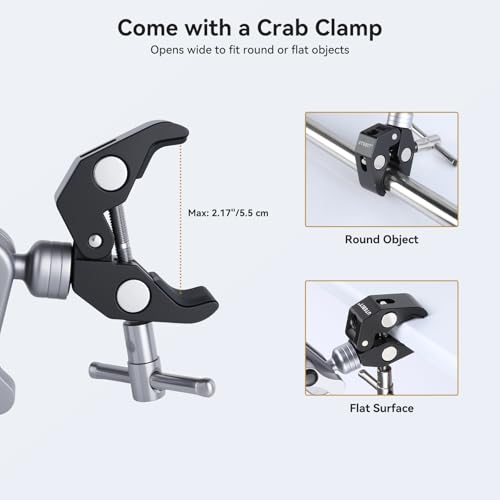 UTEBIT 22" Magic Arm w Clamp Mount, Desk Camera Mount Articulating Friction Boom w Arm 1/4" Thread Adapter, Overhead Desk Phone Mount for Video Light Webcam Microphone Action Camera Content Creators