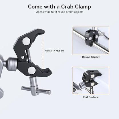 UTEBIT 22" Magic Arm w Clamp Mount, Desk Camera Mount Articulating Friction Boom w Arm 1/4" Thread Adapter, Overhead Desk Phone Mount for Video Light Webcam Microphone Action Camera Content Creators