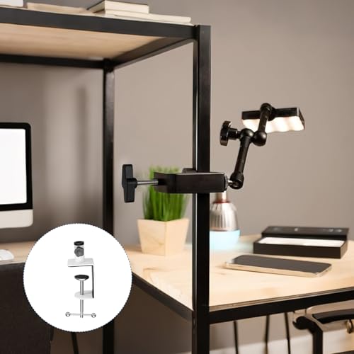 HARFINGTON Metal Table Clamp Mount 2.7" Hole Dia Clamp for Desk Lamp Mount Stand Universal Cantilever Bracket with Adjustable Screw Plastic Handle for Microphone Arm Lamp Stand, White - size: 2.7", style: Plastic Handle