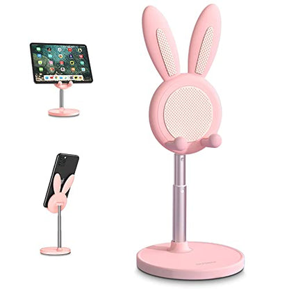 Cell Phone Stand,Angle Height Adjustable Bunny Phone Stand for Desk,Cute Rabbit Phone Holder Stand for Desk, Compatible with All Mobile Phones, Tablets(4-10in) (Pink) - color: Pink