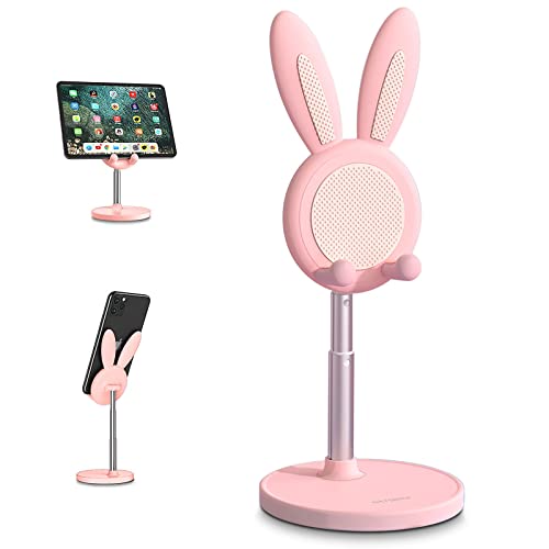 Cell Phone Stand,Angle Height Adjustable Bunny Phone Stand for Desk,Cute Rabbit Phone Holder Stand for Desk, Compatible with All Mobile Phones, Tablets(4-10in) (Pink) - color: Pink