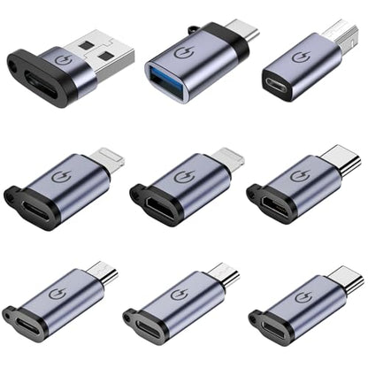 USB C to Micro Adapter, USB C to IP Adapter, Micro to USB C Adapter, USB C to USB Adapter,USB to USB C Adapter,USB C to USB B Adapter,9 Stück. - color: grey-9in1