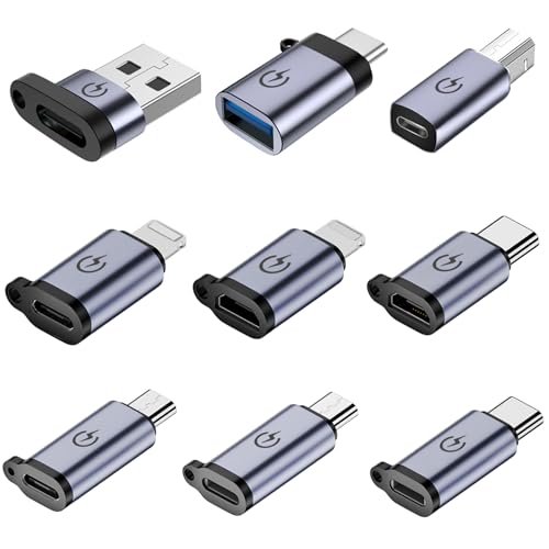 USB C to Micro Adapter, USB C to IP Adapter, Micro to USB C Adapter, USB C to USB Adapter,USB to USB C Adapter,USB C to USB B Adapter,9 Stück. - color: grey-9in1