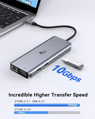 USB C Docking Station Dual Monitor for Laptop, LIONWEI 14-in-1 USB-C Hub with Triple Display, 2 HDMI + VGA, Ethernet, 6 USB A/C 3.0/2.0, PD, SD/TF, Audio, USBC Dock for Surface/HP/Dell/Lenovo/MacBook - color: 2 HDMI+VGA+ethernet