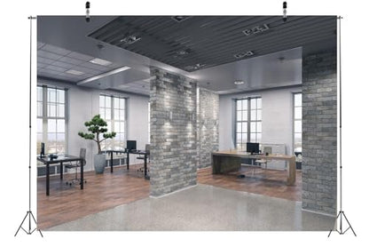 BELECO 15x10ft Fabric Modern Office Backdrop Video Conference Elegant Business Office Interior Brick Wall Windows Virtual Office Photo Background Live Video Zoom Calls Photoshoot Props (A10555-1510) - size: 15x10FT
