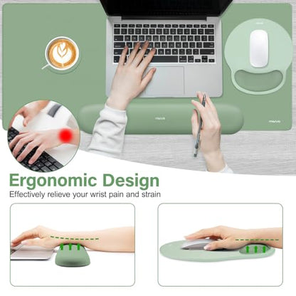MOSISO Wrist Rest for Keyboard Mouse Pad Set, Large Gaming Deskpad&Circle Curved Mousepad&Keyboard Wrist Rest&Coaster, Ergonomic Non-Slip Mousepad&Easy Typing Pad with Silicone Lining, Green - color: Green