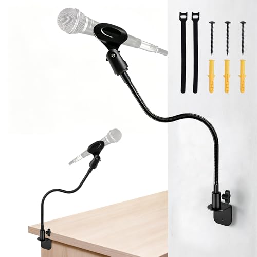 Premium Flexible Microphone Wall Mount Holder, Gooseneck Desk Microphone Wall Mount Holder - Heavy Duty Adjustable Mic Arm for Podcast, Studio, Streaming, Podium, Desk or Wall Installation