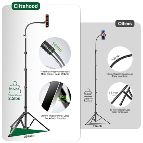 elitehood Magnetic Magsafe Phone Tripod Stand, Heavy Duty Aluminum Overhead Tripod for iPhone with 17” Flexible Gooseneck, Overhead Phone Stand for Video Recording, Filming, Painting and Crafting - style: Magnetic design