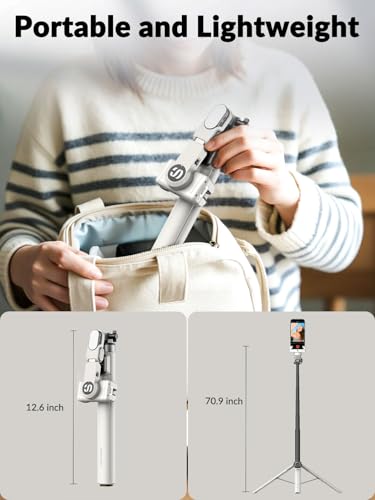AOCHUAN 70.9” Auto-Open 4-in-1 Smartphone Gimbal for iPhone & Android, AI Face Tracking Phone Stabilizer(No App Needed) w/Magnetic Remote, 360° Rotating Gimbal, RGB Light& Built-in Tripod, M3Pro White - color: White