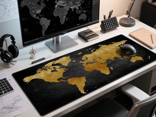 Rinaze Mouse Pad Desk Mat, Multifunctional Large Gaming Mousepad, Office Desk Pad with Washable Durable Design, Keyboard Pad in Black World Map - color: Dark Grey