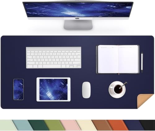 AFIING Desk Mat, Blue, 31.5" x 17", Cork Desk Pad Protector | Dual-Sided Cork & PU Leather, Waterproof, Non-Slip for Mouse Pad, Office, Home & Writing - color: Blue, size: 31.5" x 17"