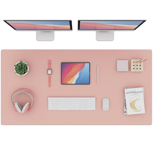 K KNODEL Large Office Leather Desk Mat, Mouse and Keyboard Pad, Computer and Laptop Mat, Desktop Protector and Cover, Writing Pad and Blotter (47.2"x23.6", Pink) - color: Pink, size: 47.2" x 23.6"
