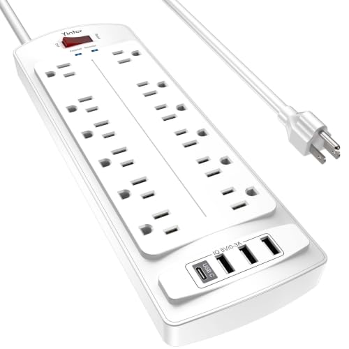 6 Feet Extension Cord Power Strip, Yintar Surge Protector with 12 AC Outlets and 4 USB Ports, 2700 Joules, ETL Listed, White - color: White(12 Outlets), size: 6 Ft