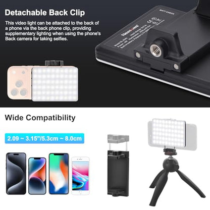 Newmowa 60 LED High Power Rechargeable Clip Fill Video Conference Light | with Front & Back Clip, Adjusted 3 Light Modes for Phone, iPhone, Android, iPad, Laptop, for Makeup, TikTok, Selfie, Vlog