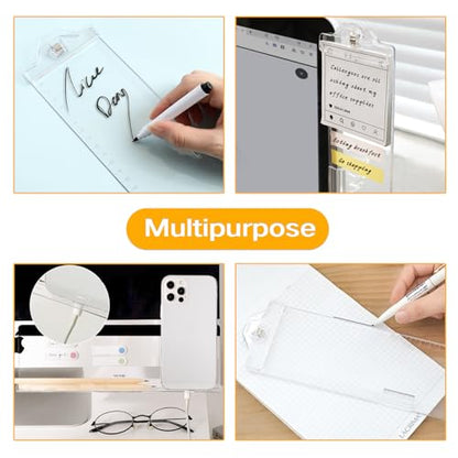 Monitor Memo Boards for Computer, Upgrade Transparent 3 PCS (Left & Right & Bottom) Multifunction Screen Message Reminder Pad Side Panel Phone Holder Organizer for Office Desktop, with Pen Sticky Note - style: Left + Right + Bottom
