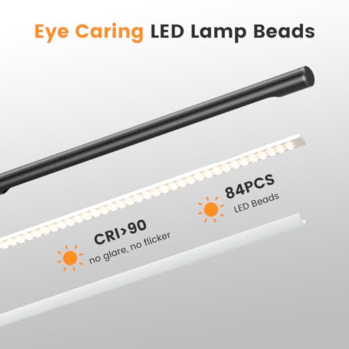 SIBRILLE Metal LED Desk Lamp, 16" Dimmable Desk Light with Base, 15W 1200LM, Adapter Included, Color & Brightness Adjustable, Modern Tall Table Lamp for Home Office Reading Study Task Laptop, Black - color: Black
