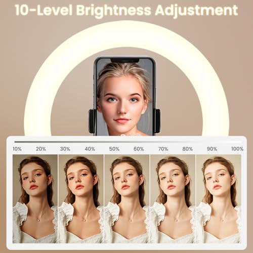 HomeBeyond 10" Selfie Ring Light with Tripod & Phone Holder – Dimmable LED Circle Light for Live Streaming, Makeup, YouTube & TikTok, Compatible with iOS/Android Phones, Black