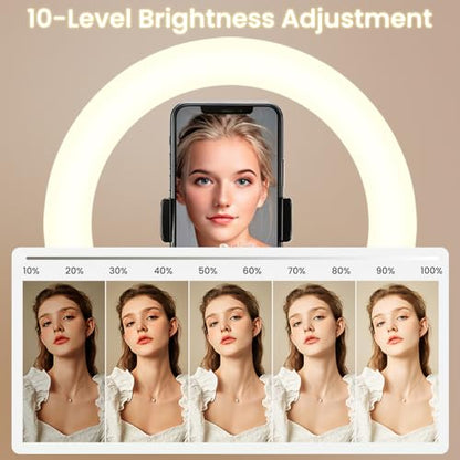 HomeBeyond 10" Selfie Ring Light with Tripod & Phone Holder – Dimmable LED Circle Light for Live Streaming, Makeup, YouTube & TikTok, Compatible with iOS/Android Phones, Black