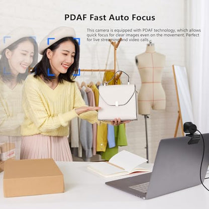 4K Webcam with 5-Level LED Light, 12MP Camera, USB Webcam with Dual Noise-canceling Microphones, PDAF Fast Auto Focus, Remote Control, 360° Rotation, Perfect for Live streaming, Online Meeting - style: 4K Webcam with Light
