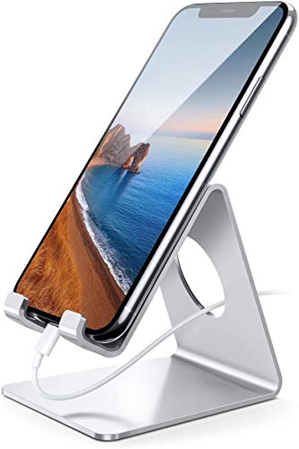 Lamicall Cell Phone Stand, Desk Phone Holder Cradle, Compatible with Phone 12 Mini 11 Pro Xs Max XR X 8 7 6 Plus SE, All Smartphones Charging Dock, Office Desktop Accessories - Silver - color: Sliver