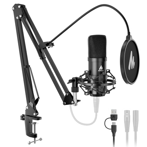 MAONO XLR/USB Condenser Microphone: 192kHz/24Bit Plug & Play PC Computer Podcast Cardioid Metal Mic Kit with Software, Professional Sound Chipset for Recording, Studio, Singing, YouTube A04 Gen2 - color: Black