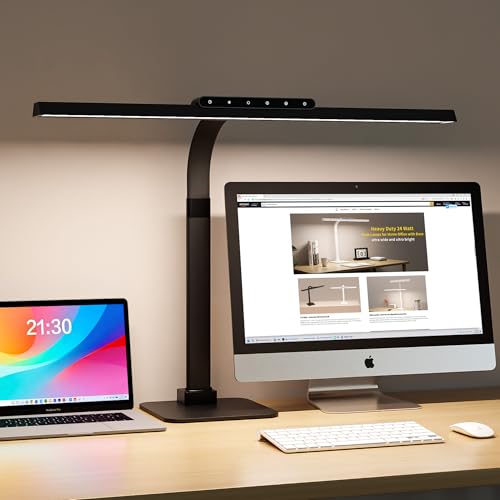 Architect Desk Lamp for Office, Bright Gooseneck Light with Stable Base | 24W Gooseneck Eye-Caring Touch Control Desk Lights, Dimmable Brightness & Color Computer Lights for Desktop, Black - color: Black, size: Head Length 23.62" with Base