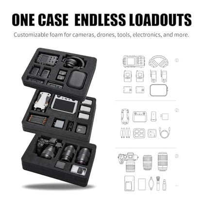 GORPANIX 16.5 x 13 x 6.9 Inch Hard Case with Customizable Foam, Hard Shell Protective Case for Mics, Heavy Duty IP67 Waterproof Gear for Microphone, Camera, Equipment, Electronics, Drone, Tools, etc - size: 16 inch Pluck Foam