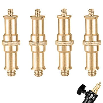 KuuGuu 4 PCS Standard 1/4 to 3/8 inch Metal Convertor Threaded Screw Tripod Adapter Spigot Stud for Flash Holder, Studio Light Stand, Ball Head (Copper) - size: Gold(4)