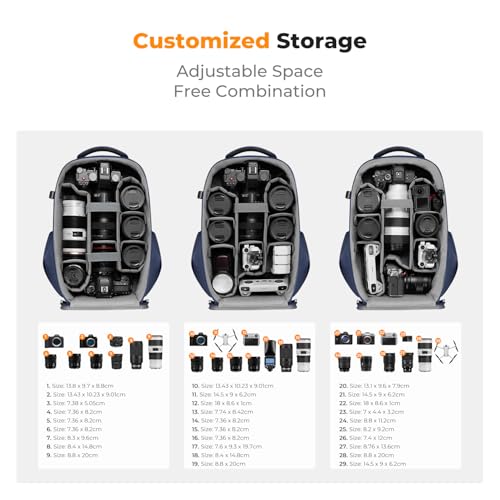 K&F CONCEPT Camera Backpack,Hardshell Photography DSLR Camera Bag with 15-15.6 Inch Laptop Compartment Hard Shell Camera Case Compatible with Canon/Nikon/Sony/DJI Mavic Drone - color: Deep Blue