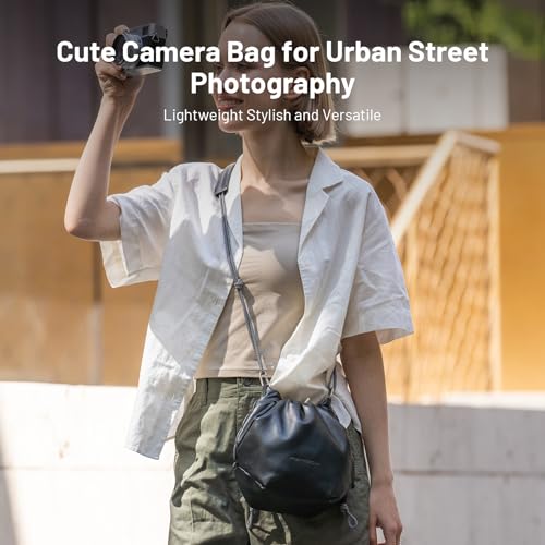 PGYTECH OneGo Drawstring Small Camera Bag, Leather Soft Camera Pouch compatible with Mirrorless Cameras/Nikon/Canon/Sony//Pocket 4/Fuji Camera Case - color: Black