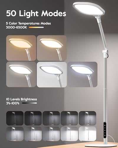 Led Desk Lamps for Home Office with Base, Tall Desk Lamp with 50 Light Modes & Memory and Timer Func Computer Light, Flexible Adjustable Table Lamps for Video Conference, Architect (White 1 Pack) - size: White 1 Pack