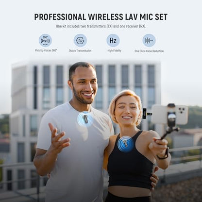 NEEWER Lavalier Wireless Microphone System, 1x USB C Receiver with OTG Adapter & 2X Noise Cancelling Omnidirectional Condenser Transmitter Compatible with iPhone 16 Pro Max S24 Ultra, KM23