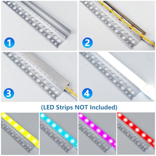 inShareplus Plaster-in LED Channel, 3.3ft/1M 6Pack LED Aluminium Channel with Milky Diffuser, Trimless Recessed Single-Sided Aluminum Profile LED Strip Diffuser for Under Cabinet and Corners of Wall - size: single-edge-6-pack (recessed)