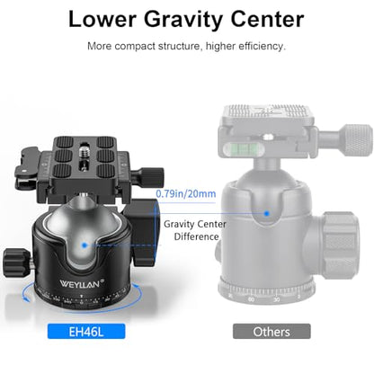 WEYLLAN EH46L Lever Ball Head with Stainless Steel Lock Pin, 46mm Low Profile Heavy Duty Tripod Ball Head Mount with Arca Swiss Quick Release Plate for Tripod Monopod DSLR Camera Camcorder Telescope - size: 46mm Ball