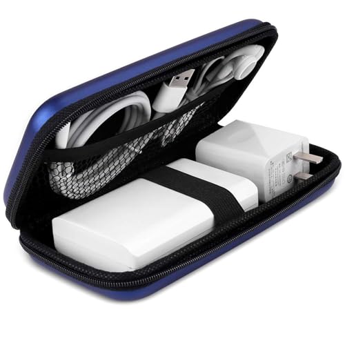 iMangoo Travel Essential Electronics Organizer Pouch Charger Case, Shockproof Dual Zipper Power Bank Cables Tech Accessories Purse, Men & Women Travel Must Have Storage Bag, 6.5x3.2x1 inch Blue - color: Blue, size: Small