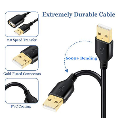 Extra Long USB Extension - 16Ft (5M) USB 2.0 A Male to A Female Cable for Flash Drive, Hard Drive, Keyboard, Mouse, Printer, Camera - Black - color: Black, size: 16 feet