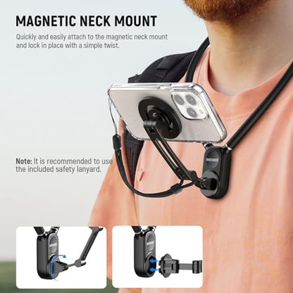 NEEWER Magnetic Neck Holder for Action Camera & Phone, Hands Free Tripod Chest Mount Compatible with GoPro DJI Insta360 Magsafe iPhone Android, Phone Holder for Video Recording POV Vlog, GP16 - style: GP-16(Black)