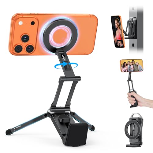 OMOTON TP02 360° Rotating for MagSafe Tripod, Aluminum Magnetic Phone Tripod for iPhone 17/16/15 Pro Max Air Women Men, Foldable Cell Phone Stand Fits Vlog, Gym, Travel Essentials Accessories Gift - color: 1-Black