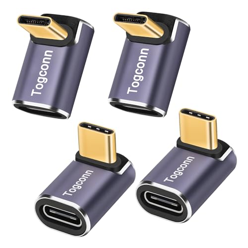 90 Degree Right Angle USB C Adapter (4 Pack), USB Type-C Male to Female Extender Connector, 40Gbps, 8K@60Hz Compatible with MacBook Pro/Air, iPhone 15/15 Pro Max, iPad Pro, Tablet, Phone, More - color: USB C up 90 degree, size: 4 Pack