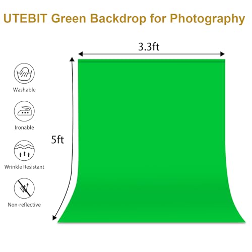 UTEBIT Green Screen Backdrop, 3.3X5 ft | Chroma Key, Thick Polyester Fabric, Photography Background Removal, Video & Live Streaming, Backdrop Only - size: 3.3x5ft