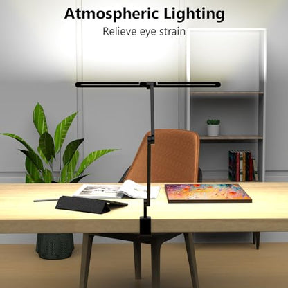 3000 Lumen Ultra Bright Architect Desk Lamp with Clamp, 36W Tall Overhead Led Desk Light for Home Office, 47Inch Long Dimmable Computer Monitor Light Bar with Remote for Table Desktop Drafting - color: Black