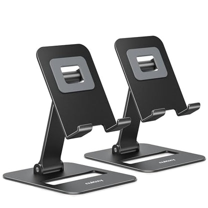 Nulaxy 2 Pack Dual Folding Cell Phone Stand, Fully Adjustable Phone Holder for Desk, Compatible with Phone 16 15 14 13 12 11, Nintendo Switch, All Phones, Black - color: Black