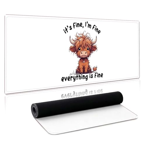 Large Highland Cow Desk Matt for Desktop,Cute Desk Pad Mat, Large Mouse Pad,Anti Slip Big Mousepad with Stitched Edges,Yellow Highland Desk Accessories,Keyboard Pad Mouse Mat for Computer,Work,Game - color: finecow