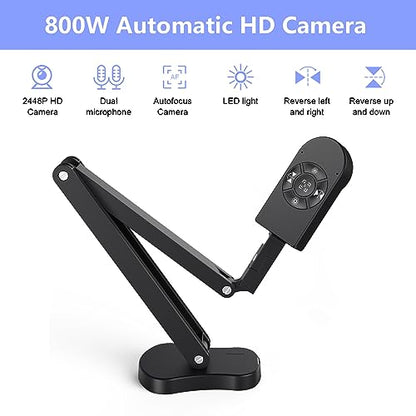 THUSTAR 8MP Document Camera & Webcam 4K with Dual Microphones, USB Visualiser A3-Size, 3-Level LED Lights, Image Invert Function, Fold, for Live Demo, Distance Education -Windows, macOS and Chrome OS