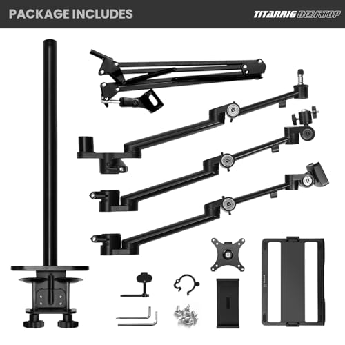 TARION Overhead Camera Desk Mount: 4-in-1 Heavy Duty Mount Set with 1 Mic Boom Stand + 3 Articulating Arms for DSLR Cameras Ring Light Monitor Laptop - Live Stream Stand TitanRig Desk - size: 4-in-1 Desk Set