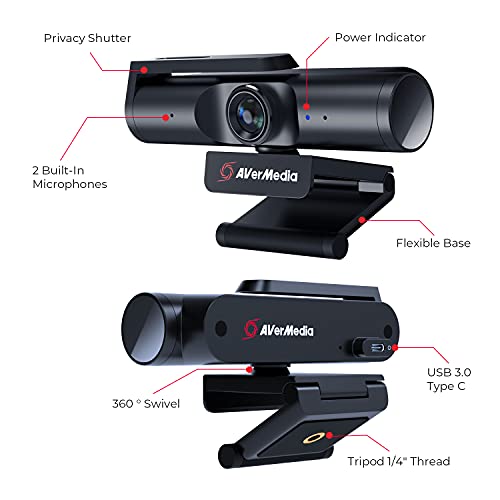 AVerMedia 4K webcam for PC, Gaming Camera for Streaming, Video Calls, Built-in Mic, Privacy Cover, for Teams, Google Meet, Zoom, OBS and more, for PC/Mac - PW513 Live Streamer CAM - style: 4K30 Fixed Focus